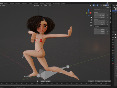 Stylized Girl Curly Hair Female Low-Poly 3Dモデル