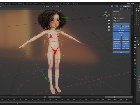 Stylized Girl Curly Hair Female Low-Poly 3Dモデル