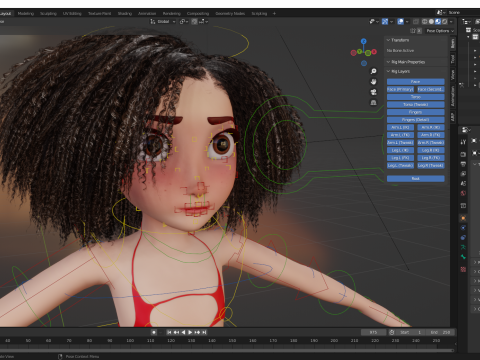 Stylized Girl Curly Hair Female Low-Poly 3Dモデル