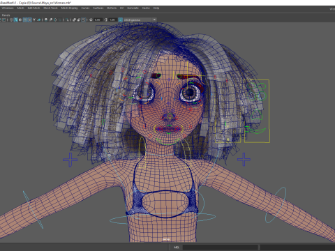 Stylized Girl Curly Hair Female Low-Poly 3Dモデル