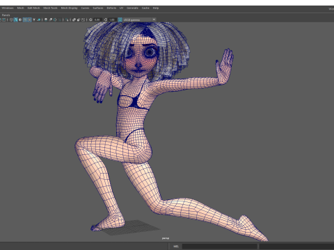 Stylized Girl Curly Hair Female Low-Poly 3Dモデル