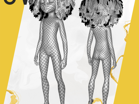 Stylized Girl Curly Hair Female Low-Poly 3Dモデル