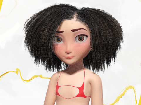 Stylized Girl Curly Hair Female Low-Poly 3Dモデル