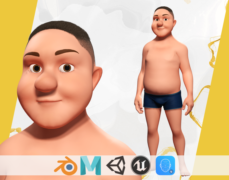 Man Model Fat Boy Stylized Male Cartoon 3D Модель .c4d .max .obj .3ds .fbx .stl .blend 