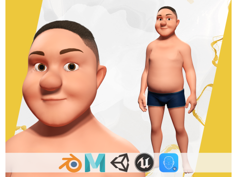 Man Model Fat Boy Stylized Male Cartoon Modello 3D