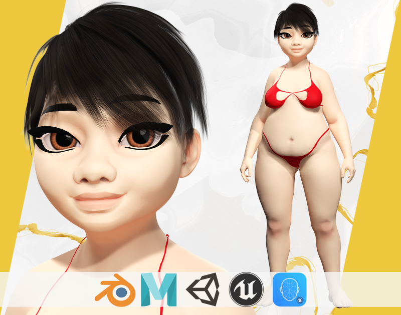 Fat Woman Stylized Girl Cartoon Modello 3D .c4d .max .obj .3ds .fbx .stl .blend