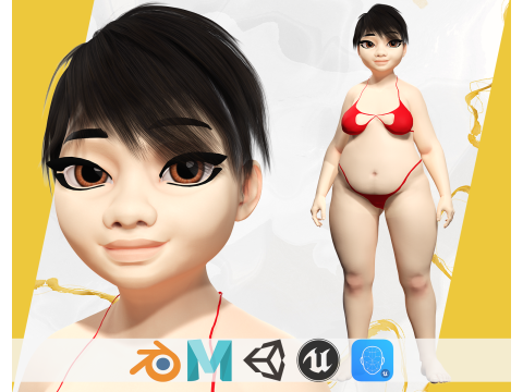 Fat Woman Stylized Girl Cartoon 3D-Modell