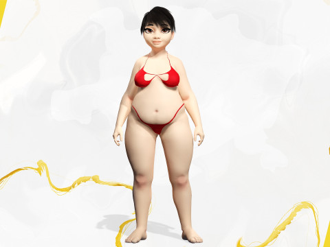Fat Woman Stylized Girl Cartoon Modello 3D