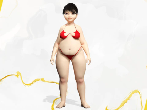 Fat Woman Stylized Girl Cartoon 3D Model