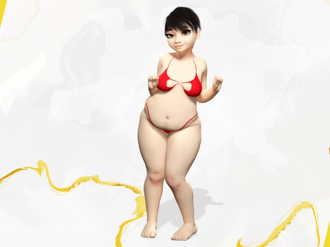 Fat Woman Stylized Girl Cartoon Modello 3D