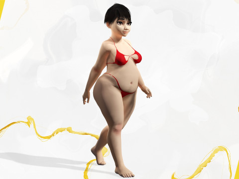 Fat Woman Stylized Girl Cartoon Modello 3D