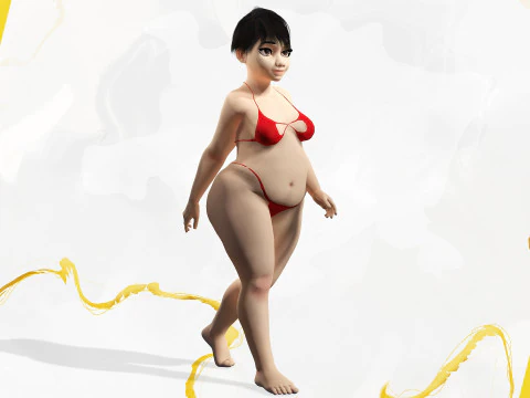 Fat Woman Stylized Girl Cartoon 3D Model