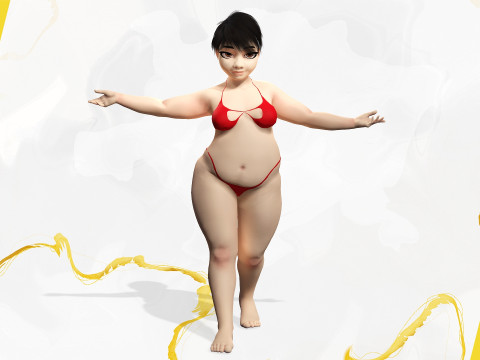 Fat Woman Stylized Girl Cartoon Modello 3D