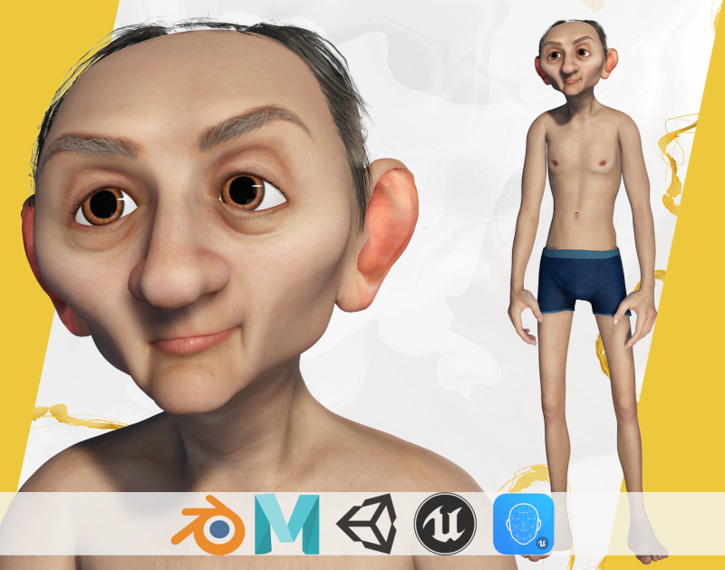 Old Man Grandfather Stylized Male Cartoon 3D 模型 .c4d .max .obj .3ds .fbx .stl .blend 