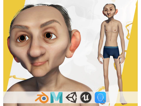 Old Man Grandfather Stylized Male Cartoon 3D Model