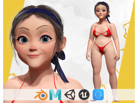 Old Woman Cartoon Grandma Elderly 3D Model