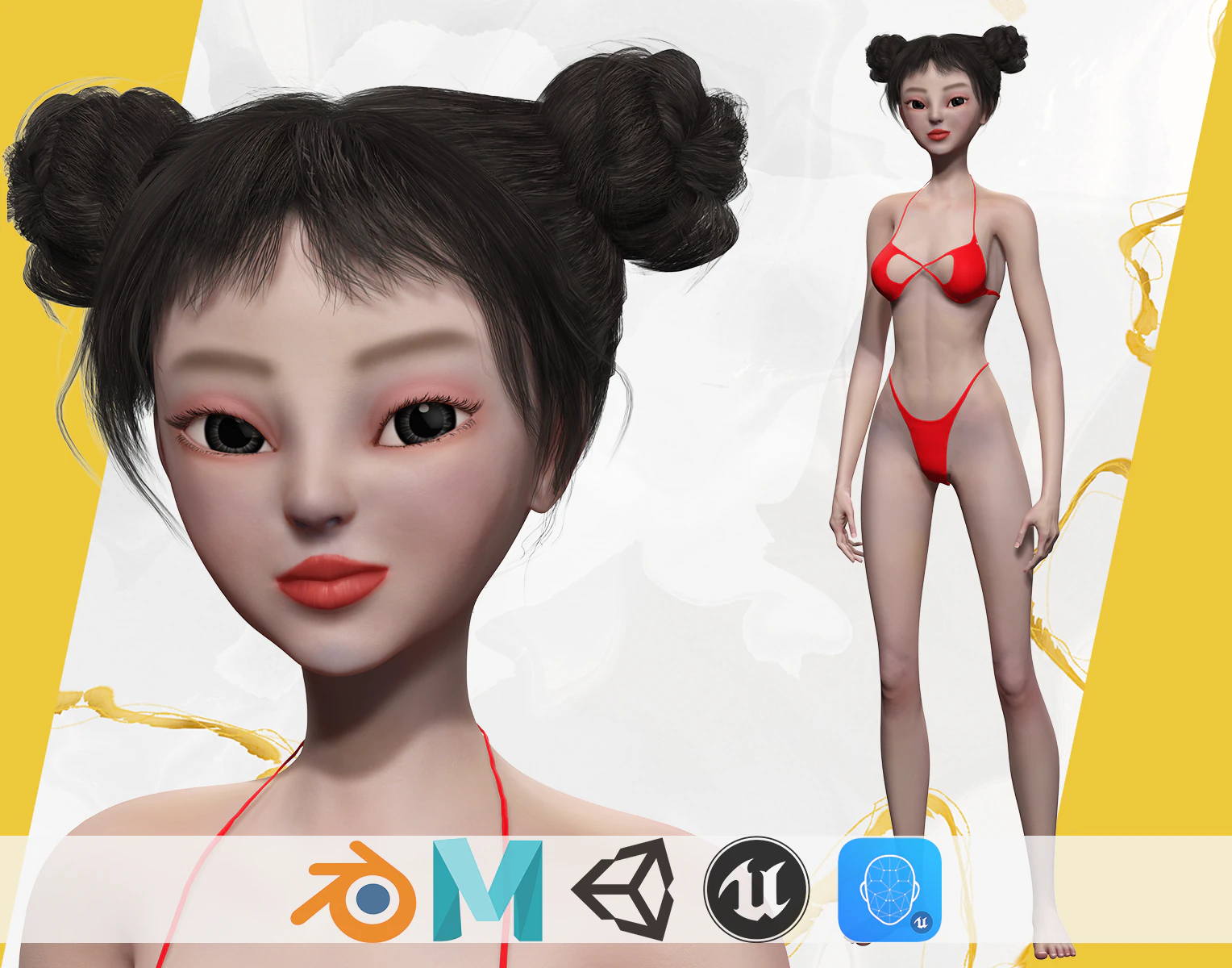 Asi&aacute;tica Eleg&acirc;ncia Menina Mulher Japonesa Coreana Chinesa Modelo 3D .c4d .max .obj .3ds .fbx .stl .blend 