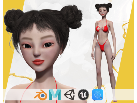 Asian Elegance Girl Woman Japanese Korean Chinese 3D Model