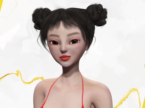 Asi&aacute;tica Eleg&acirc;ncia Menina Mulher Japonesa Coreana Chinesa Modelo 3D