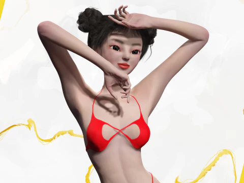 Asi&aacute;tica Eleg&acirc;ncia Menina Mulher Japonesa Coreana Chinesa Modelo 3D
