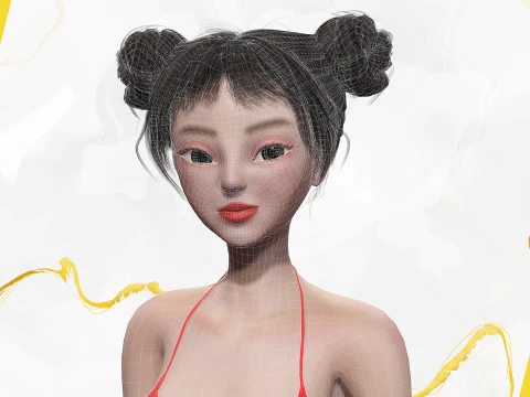 Asi&aacute;tica Eleg&acirc;ncia Menina Mulher Japonesa Coreana Chinesa Modelo 3D
