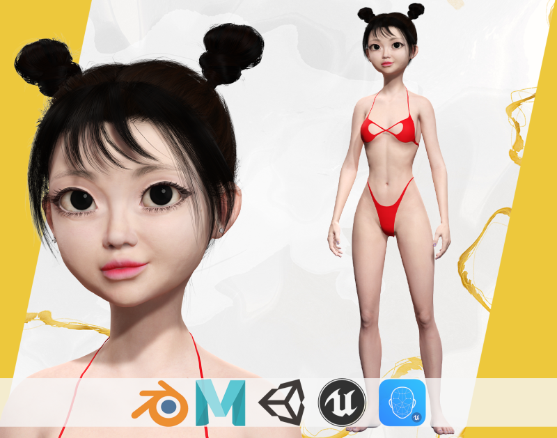 Asian Girl Woman Japanese Korean Chinese Modello 3D .c4d .max .obj .3ds .fbx .stl .blend