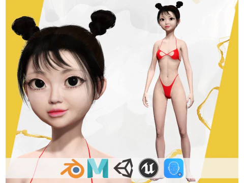 アジアの女の子女性日本人韓国人中国人 3Dモデル