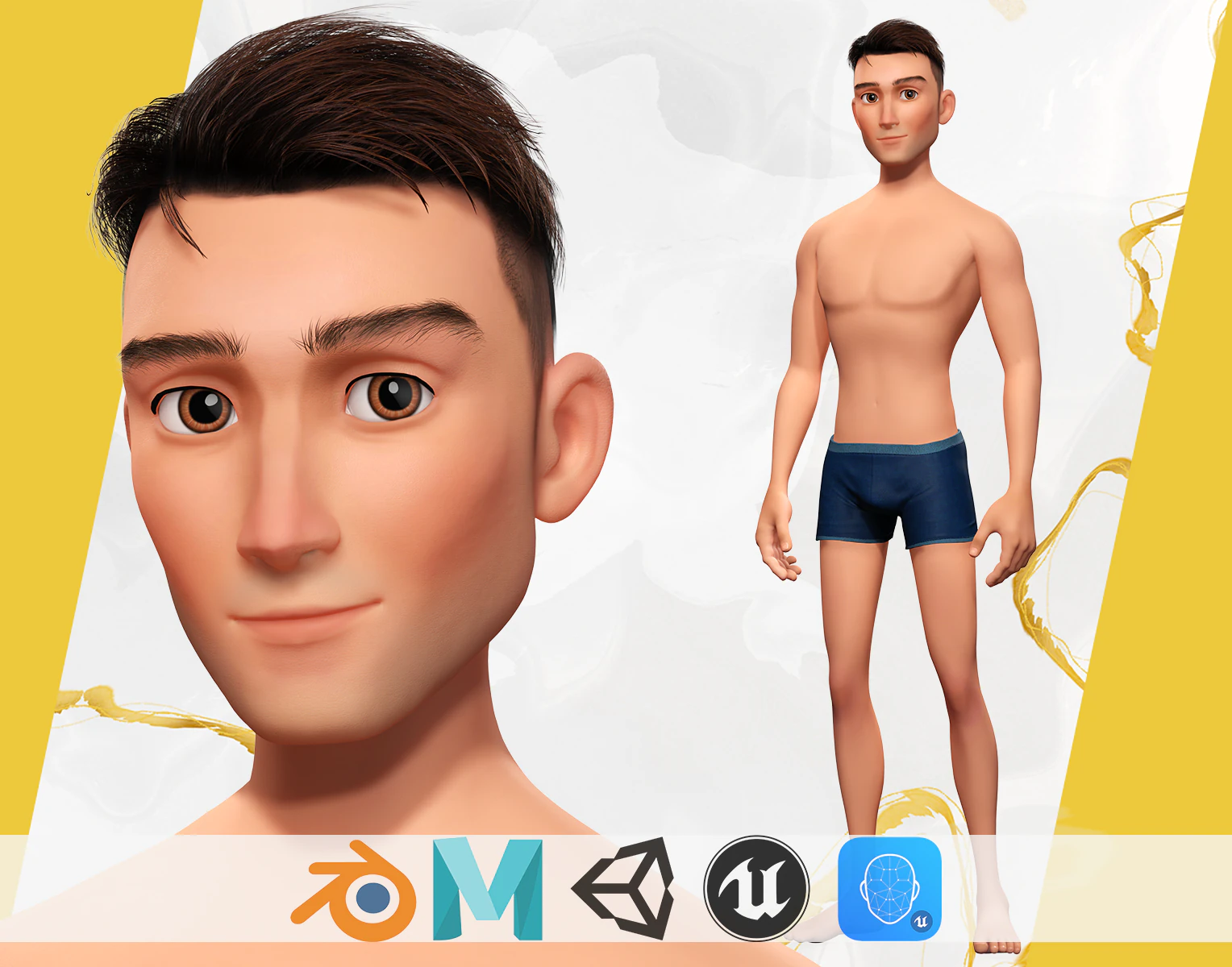 Base Mesh Body Character of Man 3D Model .c4d .max .obj .3ds .fbx .stl .blend 