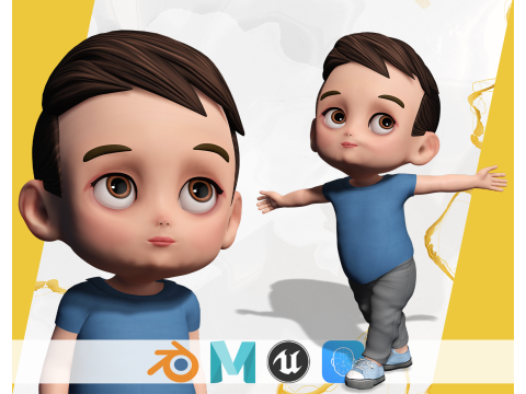 Cute Stylized Toon 3D Boy Cartoon Child Rigged Model Modello 3D