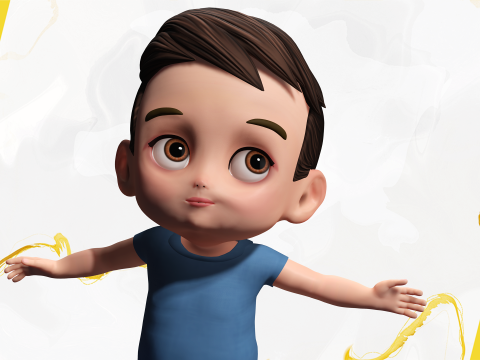 Cute Stylized Toon 3D Boy Cartoon Child Rigged Model 3D 模型