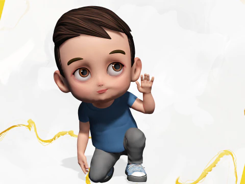 Cute Stylized Toon 3D Boy Cartoon Child Rigged Model 3D Model