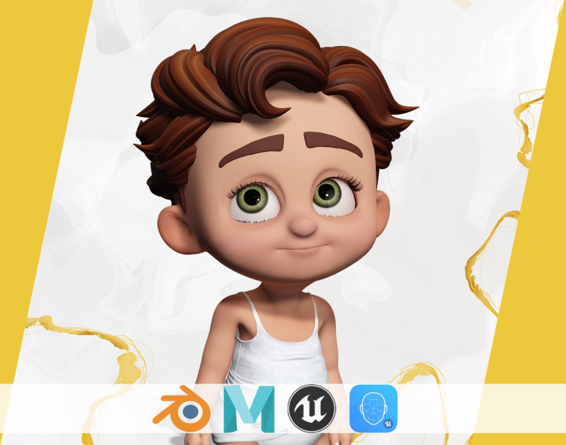 Adorable Cartoon Baby Rigged Boy Model Stylized Toon Modello 3D .c4d .max .obj .3ds .fbx .stl .blend