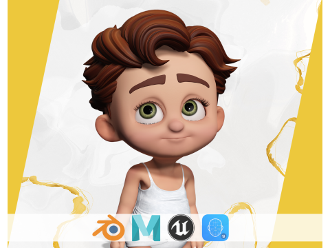 Adorable Cartoon Baby Rigged Boy Model Stylized Toon 3D मॉडल