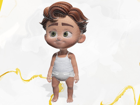 Adorable Cartoon Baby Rigged Boy Model Stylized Toon Modello 3D