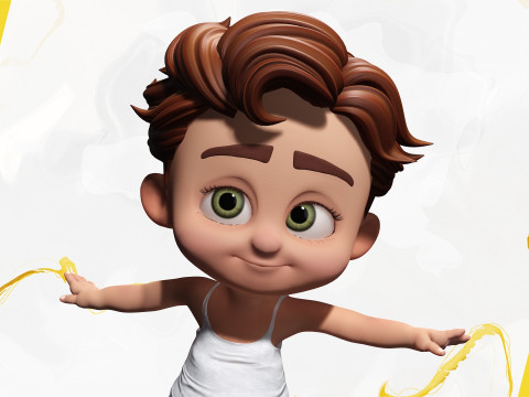 Adorable Cartoon Baby Rigged Boy Model Stylized Toon Modello 3D