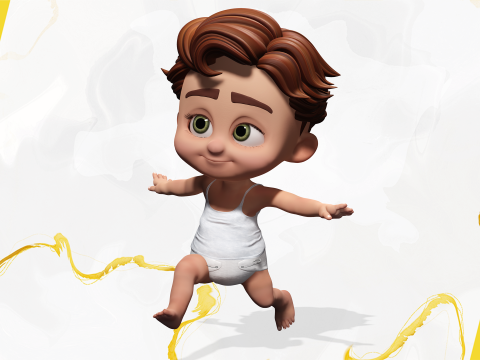 Adorable Cartoon Baby Rigged Boy Model Stylized Toon Modello 3D