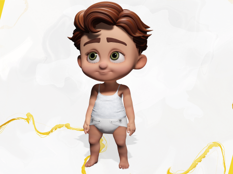 Adorable Cartoon Baby Rigged Boy Model Stylized Toon Modello 3D