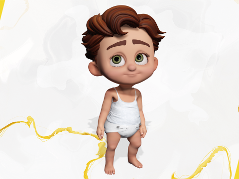Adorable Cartoon Baby Rigged Boy Model Stylized Toon Modello 3D