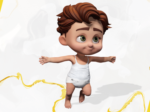 Adorable Cartoon Baby Rigged Boy Model Stylized Toon Modello 3D