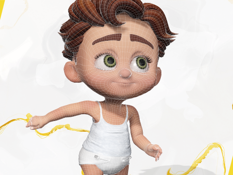 Adorable Cartoon Baby Rigged Boy Model Stylized Toon Modello 3D