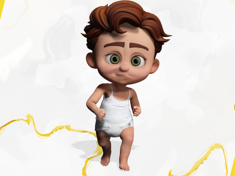 Adorable Cartoon Baby Rigged Boy Model Stylized Toon Modello 3D