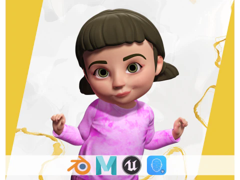 Chica estilizada de dibujos animados lindo Toon 3D Modelo 3D