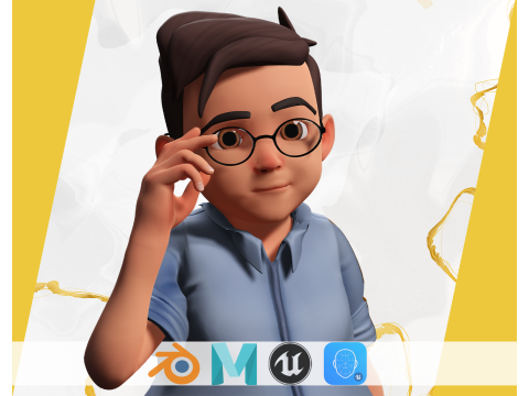 Cartoon Smart Boy with Glasses Cute Stylized Kid 3D मॉडल