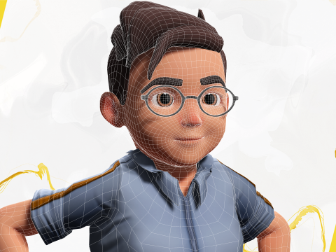 Cartoon Smart Boy with Glasses Cute Stylized Kid 3D 模型