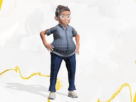 Cartoon Smart Boy with Glasses Cute Stylized Kid 3D 模型