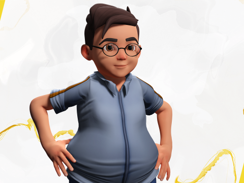 Cartoon Smart Boy with Glasses Cute Stylized Kid 3D 模型