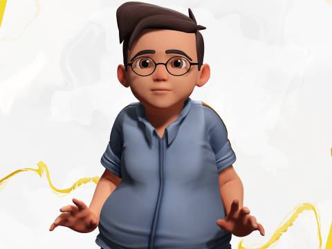 Cartoon Smart Boy with Glasses Cute Stylized Kid 3D 模型