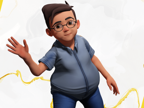 Cartoon Smart Boy with Glasses Cute Stylized Kid 3D 模型