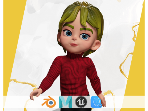 Charming Stylized Cartoon Little Toon Girl 3D मॉडल