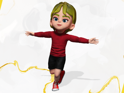 Charming Stylized Cartoon Little Toon Girl 3D 模型
